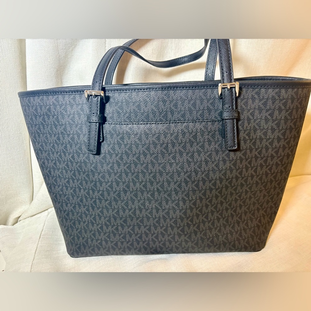 Michael Kors Eva Large Logo Stripe Tote Black MK Signature Work Laptop Bag NWOT - Picture 15 of 16
